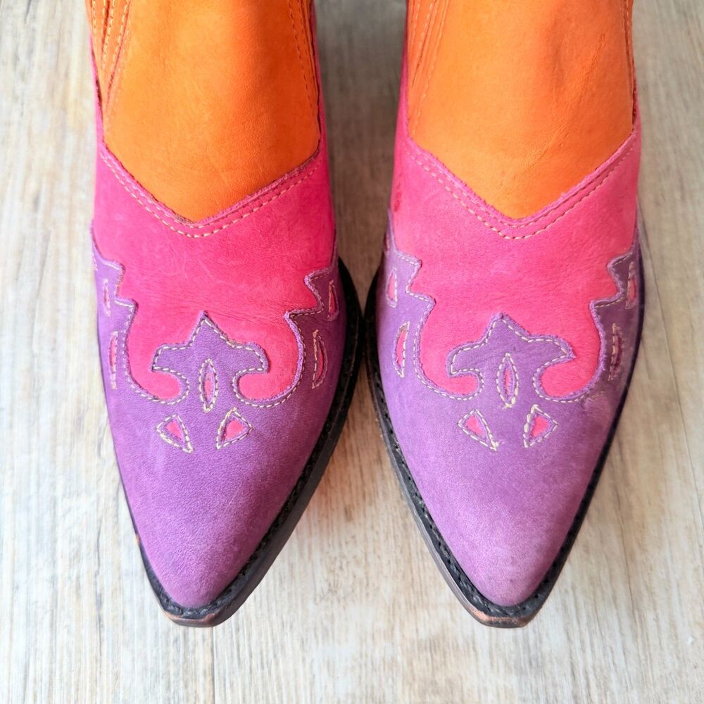 Vintage Circus Brand Multicolor Suede Western Ankle Boots 7.5 Cowboy Booties - Picture 3 of 13
